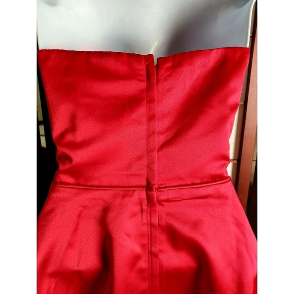 Blondie Nights Bow Ruffle Strapless Satin Fit-and-Flare Dress - Red - Picture 10 of 16